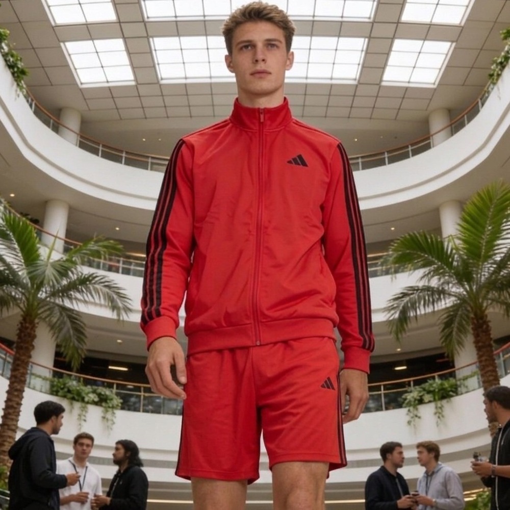 Adidas Pure Ruby Red Two Piece Jacket Shorts Set Unisex Men's XL Women's 2XL